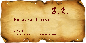 Bencsics Kinga névjegykártya
